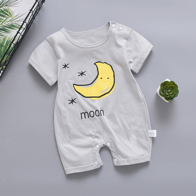 Organic Cartoon Moon Baby Summer Bodysuit