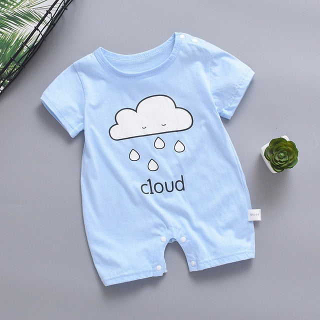 Organic Cartoon Rainy Cloud Baby Summer Bodysuit