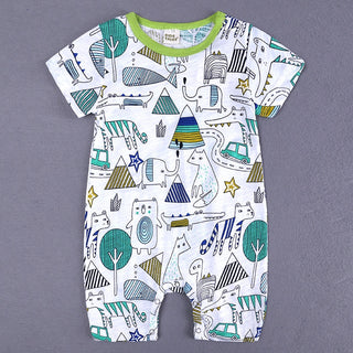 Organic Cartoon Zoo Baby Summer Bodysuit