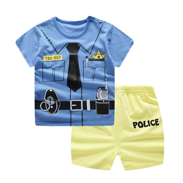 Organic Baby Boy T-shirt + Shorts - Police Bundle